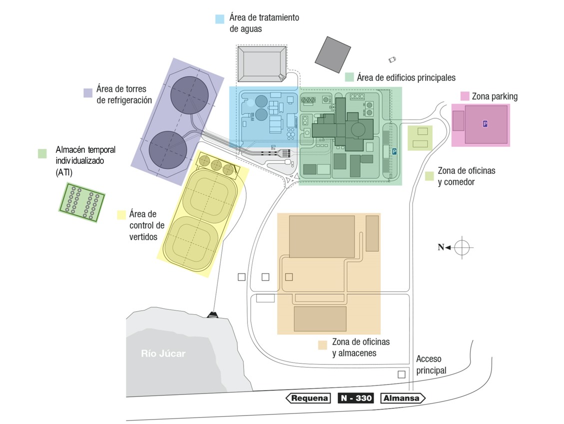 Disposición de los edificios en central nuclear Cofrentes